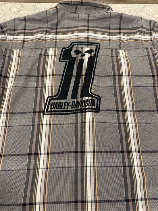 Harley-Davidson Other - Harley-Davidson Gray, Black & Cream Plaid Shirt with Large Back '1' Logo—XXL